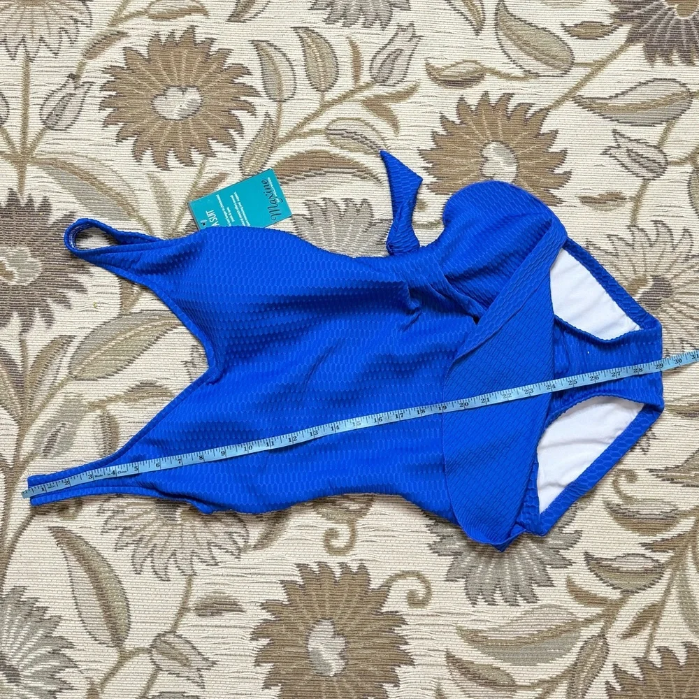 Maxine of Hollywood Swimsuit One Piece Spa Suit Sarong Front Cobalt 8 New